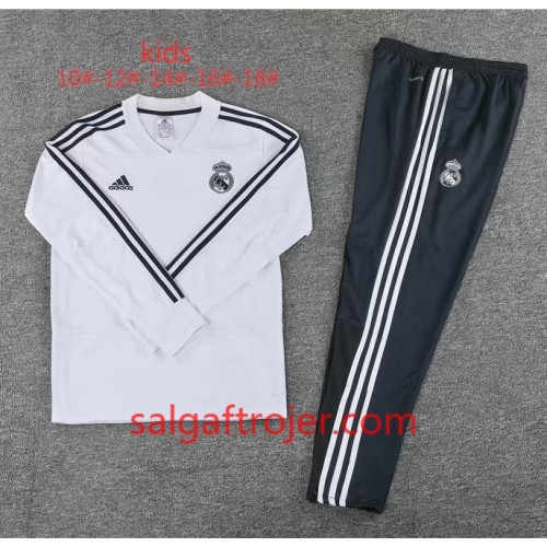 Real Madrid Børn Sweatshirt Dragt Hvid 2018-2019 Real Madrid Børn Sweatshirt Dragt Hvid 2018-2019